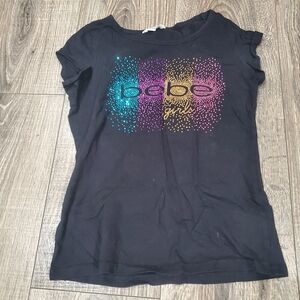 Girls Bebe Shirt Size 10 Black Tee with Vibrant Graphic
